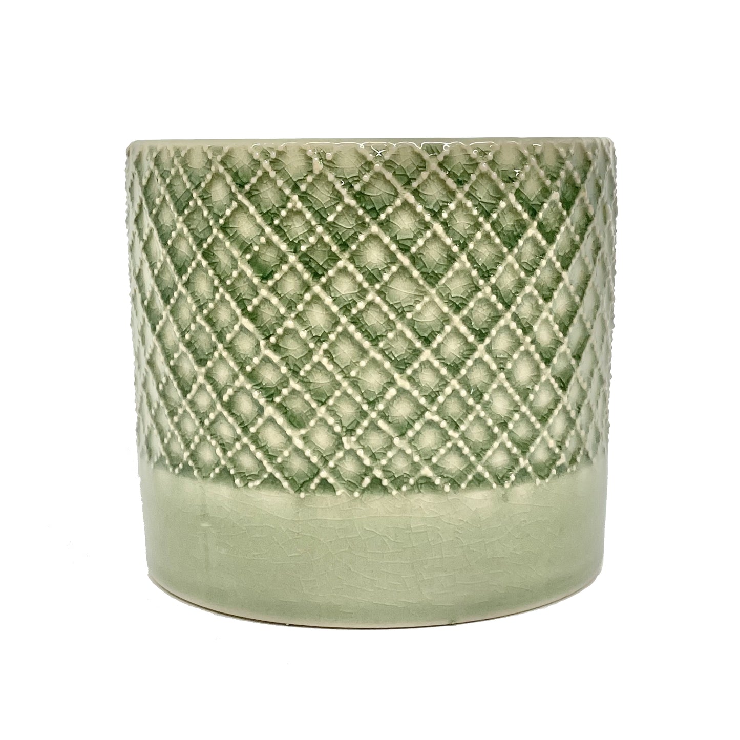 Ceramic Planter With Criss Cross Design - Green