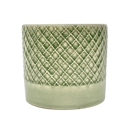 Ceramic Planter With Criss Cross Design - Green