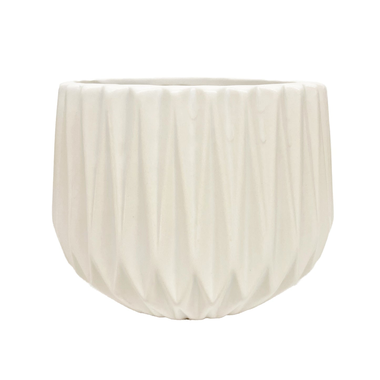 Matte White Planter With Pleated Design