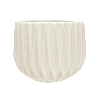 Matte White Planter With Pleated Design